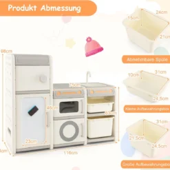 Kinder Spielzeugschrank mit Magnetischem Whiteboard & Abnehmbarem Waschbecken & Wasserhahn