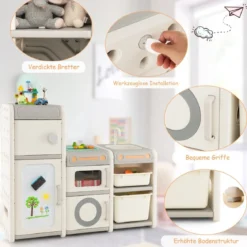 Kinder Spielzeugschrank mit Magnetischem Whiteboard & Abnehmbarem Waschbecken & Wasserhahn