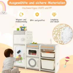 Kinder Spielzeugschrank mit Magnetischem Whiteboard & Abnehmbarem Waschbecken & Wasserhahn
