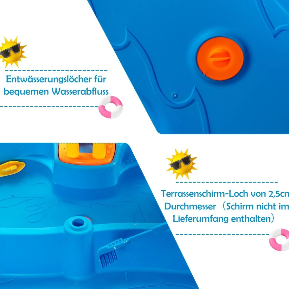 Kinderspielzeug Strand-Spielzeug für Kleinkinder draußen und drinnen mit Schirmloch & 18 teiligem Zubehör Set Bunt