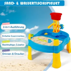 Kinderspielzeug Strand-Spielzeug für Kleinkinder draußen und drinnen mit Schirmloch & 18 teiligem Zubehör Set Bunt