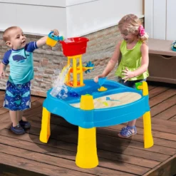 Kinderspielzeug Strand-Spielzeug für Kleinkinder draußen und drinnen mit Schirmloch & 18 teiligem Zubehör Set Bunt