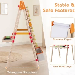 Kinder Staffelei 3 in 1 doppelseitige Kidnertafel aus Holz mit Magnet-Whiteboard Natur