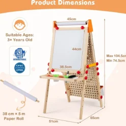 Kinder Staffelei 3 in 1 doppelseitige Kidnertafel aus Holz mit Magnet-Whiteboard Natur