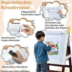 Kinder Staffelei mit Stuhl Höhenverstellbare Kindertafel mit Kreidetafel & Whiteboard Braun