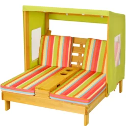 Kinderstuhl mit Getränkehaltern 2-Sitzer mit Markise aus Holz 93 x 85 x 88 cm Bunt