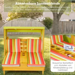 Kinderstuhl mit Getränkehaltern 2-Sitzer mit Markise aus Holz 93 x 85 x 88 cm Bunt