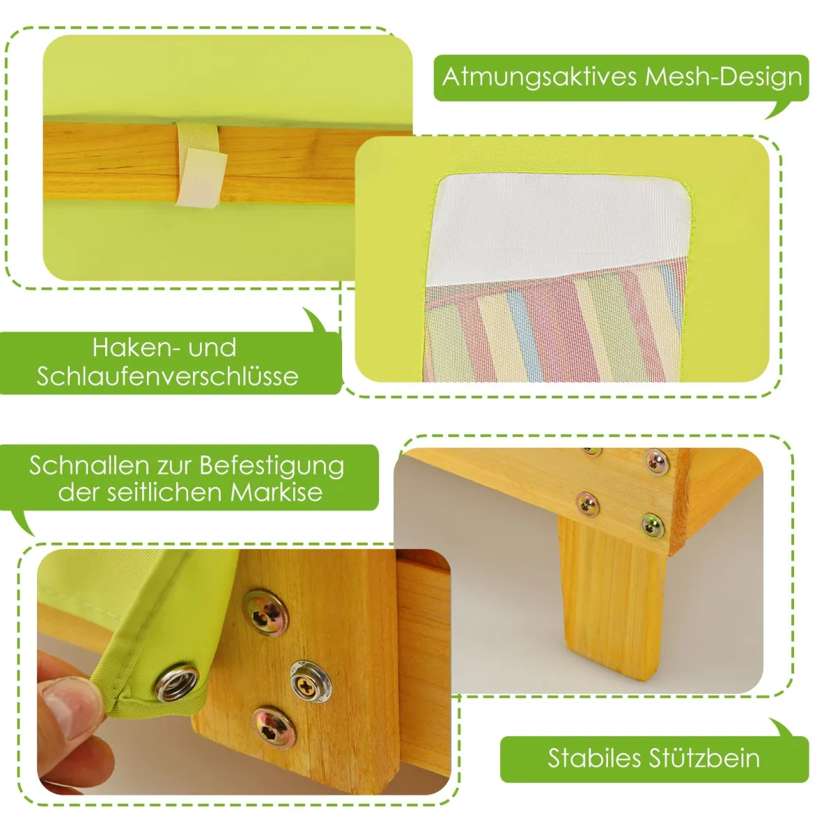 Kinderstuhl mit Getränkehaltern 2-Sitzer mit Markise aus Holz 93 x 85 x 88 cm Bunt