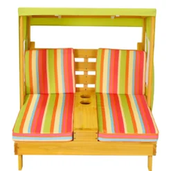 Kinderstuhl mit Getränkehaltern 2-Sitzer mit Markise aus Holz 93 x 85 x 88 cm Bunt