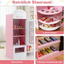 Kinder Supermarkt Spielset mit Kasse & POS-Maschine & Verkaufsautomat & Tafel Rosa