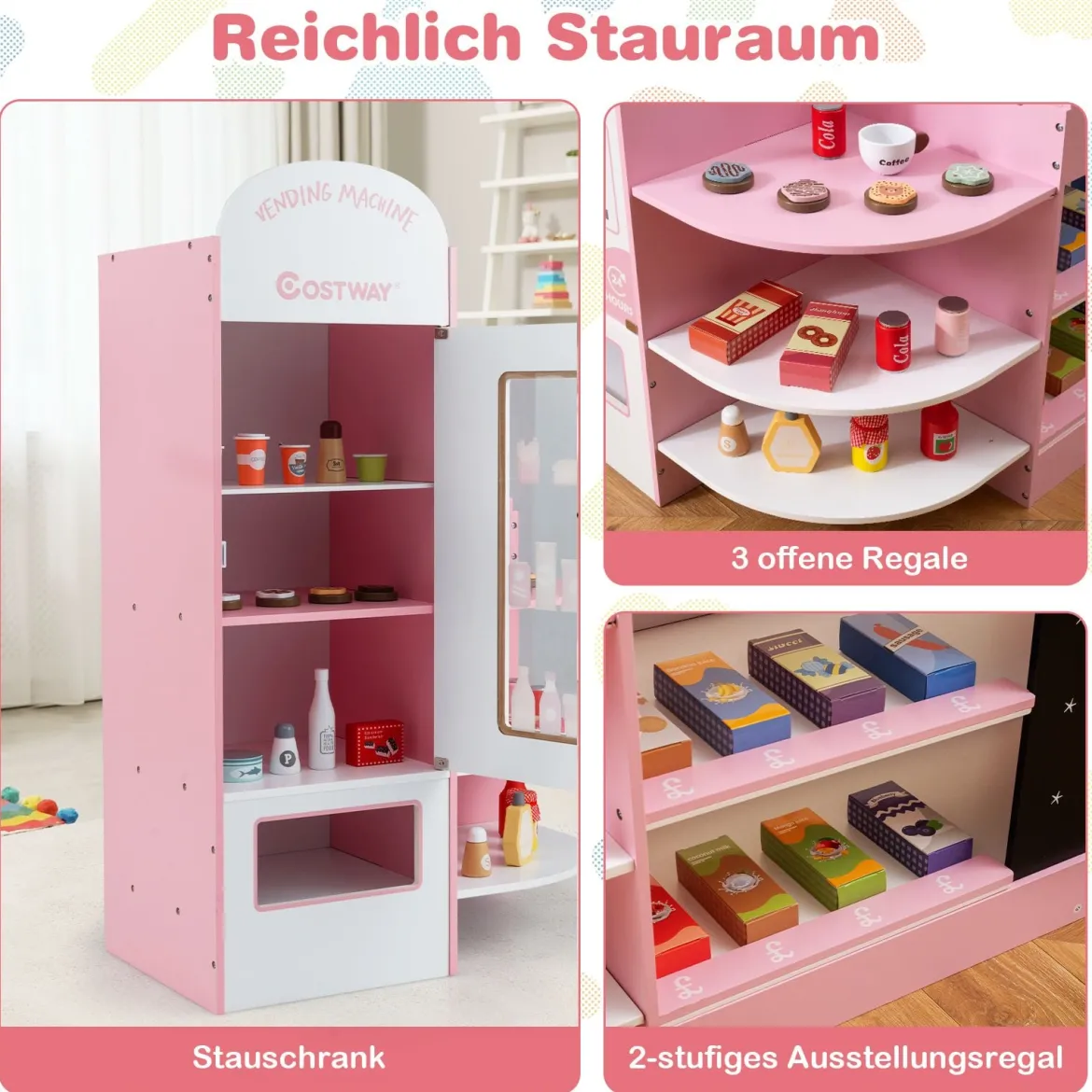 Kinder Supermarkt Spielset mit Kasse & POS-Maschine & Verkaufsautomat & Tafel Rosa
