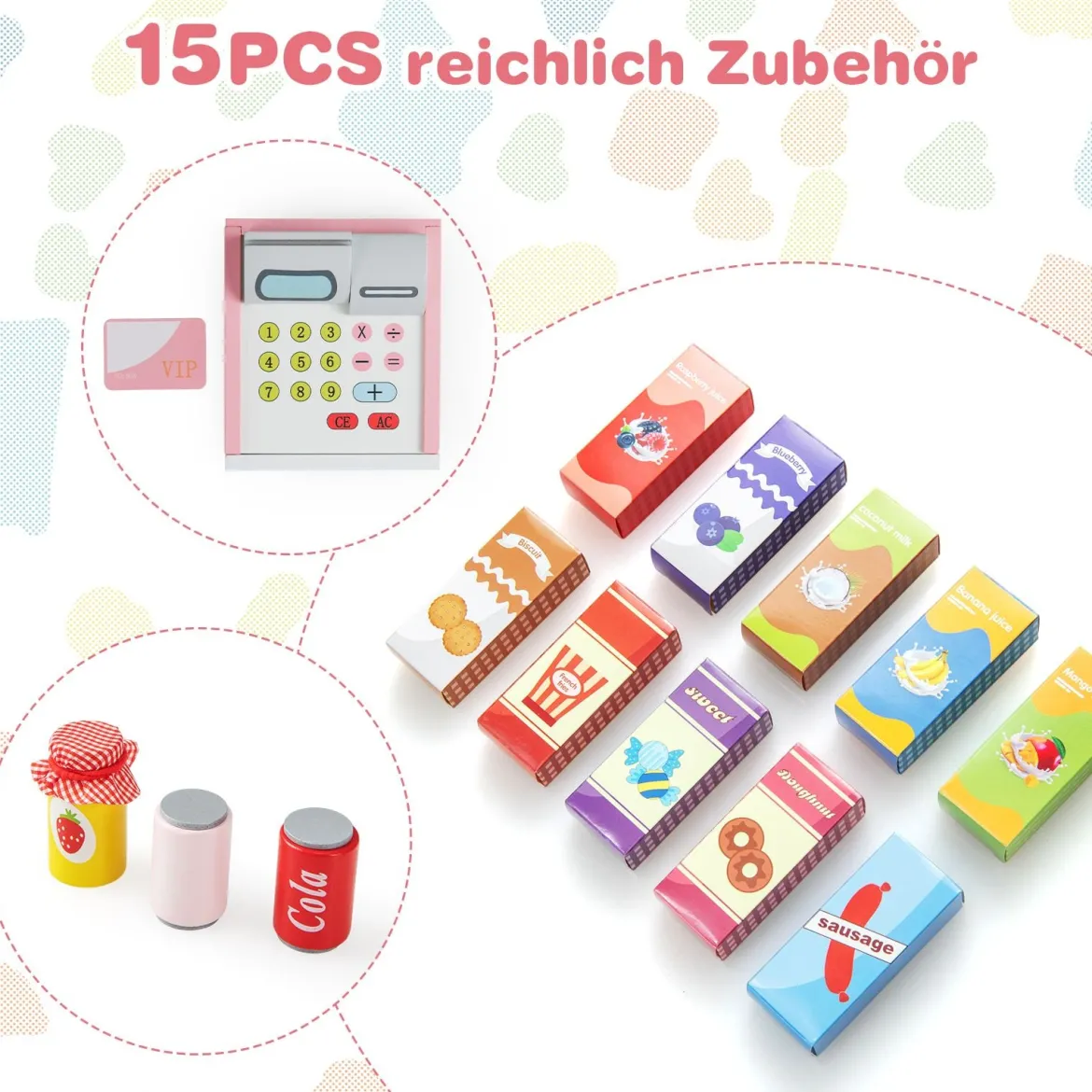 Kinder Supermarkt Spielset mit Kasse & POS-Maschine & Verkaufsautomat & Tafel Rosa
