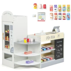 Kinder Supermarkt Spielset mit Kasse & POS-Maschine & Verkaufsautomat & Tafel Grau