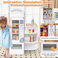 Kinder Supermarkt Spielset mit Kasse & POS-Maschine & Verkaufsautomat & Tafel Weiß