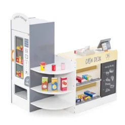 Kinder Supermarkt Spielset mit Kasse & POS-Maschine & Verkaufsautomat & Tafel Weiß