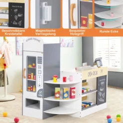 Kinder Supermarkt Spielset mit Kasse & POS-Maschine & Verkaufsautomat & Tafel Weiß