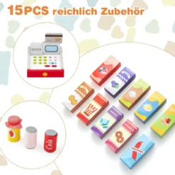 Kinder Supermarkt Spielset mit Kasse & POS-Maschine & Verkaufsautomat & Tafel Weiß