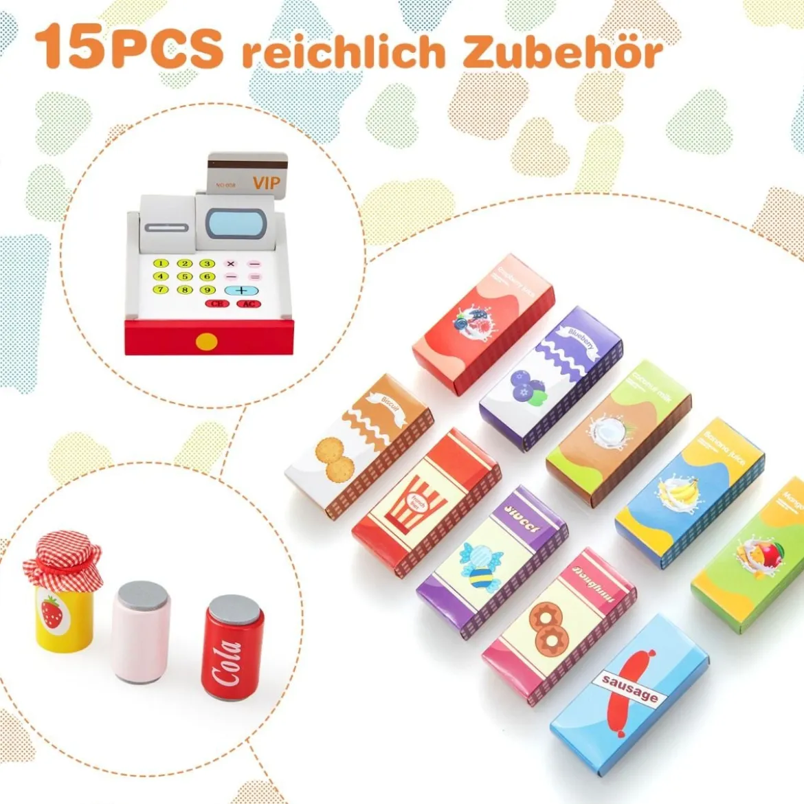 Kinder Supermarkt Spielset mit Kasse & POS-Maschine & Verkaufsautomat & Tafel Weiß