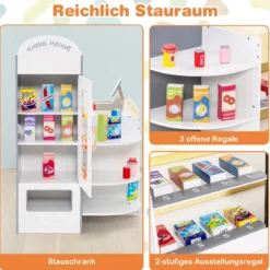 Kinder Supermarkt Spielset mit Kasse & POS-Maschine & Verkaufsautomat & Tafel Weiß