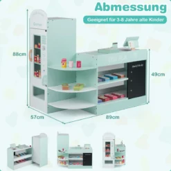 Kinder Supermarkt Spielset mit Kasse & POS-Maschine & Verkaufsautomat & Tafel Minzgrün