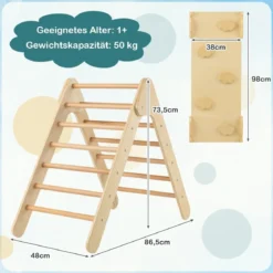 Kindertagesstätte Dreieckiges Klettergerüst aus Holz mit Rampe Natur