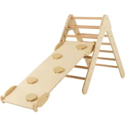 Kindertagesstätte Dreieckiges Klettergerüst aus Holz mit Rampe Natur