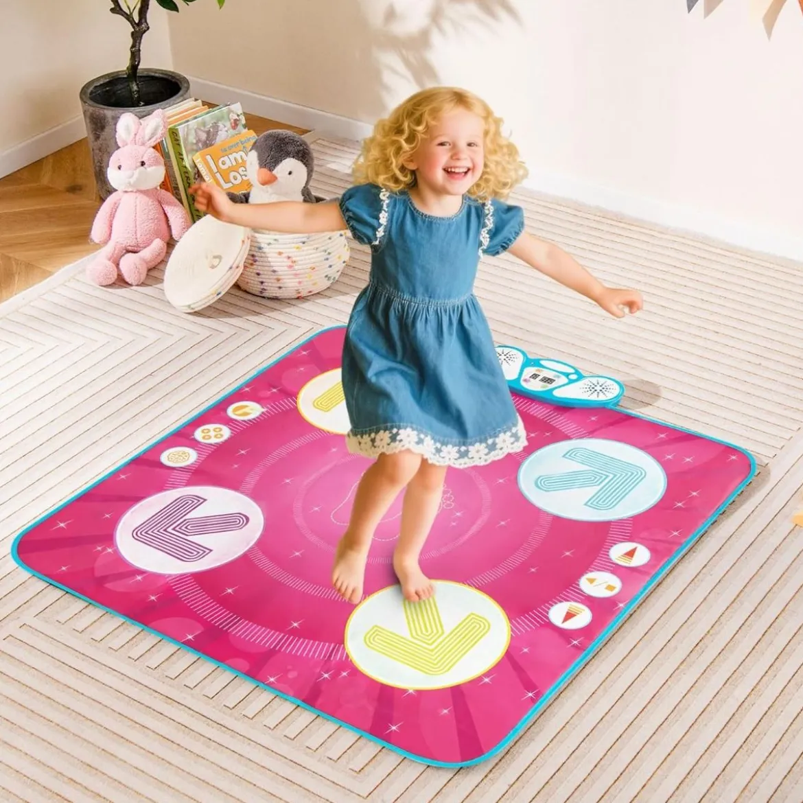 Kinder Tanzmatte mit Led-Leuchten & Memory-Spiel & 8 Musik Musikmatte Musik Matte Rosa