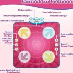 Kinder Tanzmatte mit Led-Leuchten & Memory-Spiel & 8 Musik Musikmatte Musik Matte Rosa