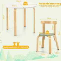 Kindertisch Holztisch mit 4 Stühlen für Kinder Kindertisch- und Stuhl-Set mit Rückenlehne Bunt