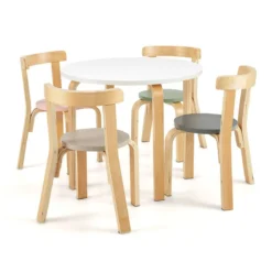 Kindertisch Holztisch mit 4 Stühlen für Kinder Kindertisch- und Stuhl-Set mit Rückenlehne Bunt