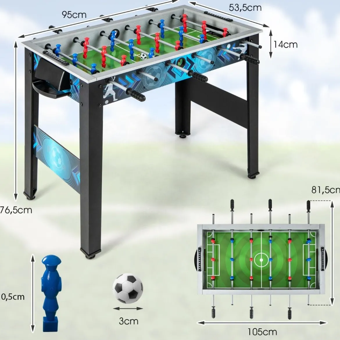 Kinder Tischkicker mit 2 Fußbällen & 18 Spielern Holz Kickertisch Tischfussball Fußballtisch
