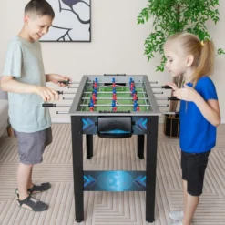 Kinder Tischkicker mit 2 Fußbällen & 18 Spielern Holz Kickertisch Tischfussball Fußballtisch