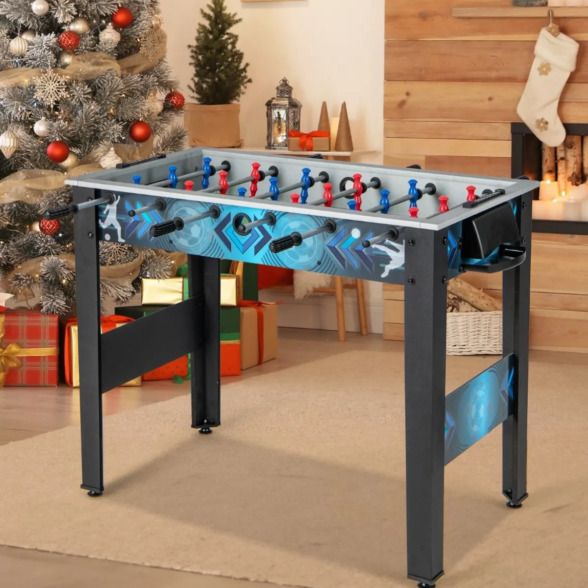 Kinder Tischkicker mit 2 Fußbällen & 18 Spielern Holz Kickertisch Tischfussball Fußballtisch