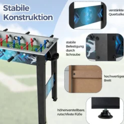 Kinder Tischkicker mit 2 Fußbällen & 18 Spielern Holz Kickertisch Tischfussball Fußballtisch