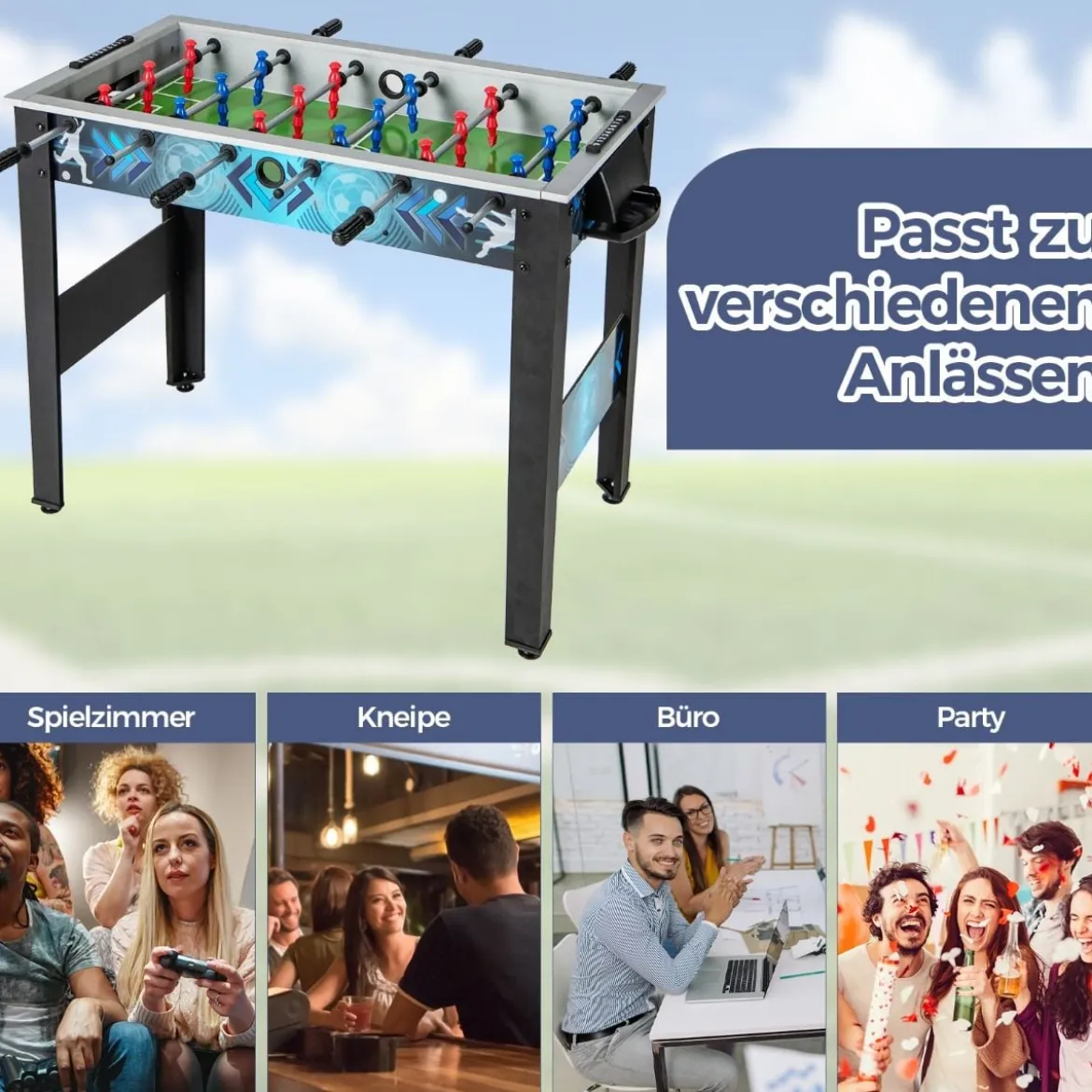 Kinder Tischkicker mit 2 Fußbällen & 18 Spielern Holz Kickertisch Tischfussball Fußballtisch