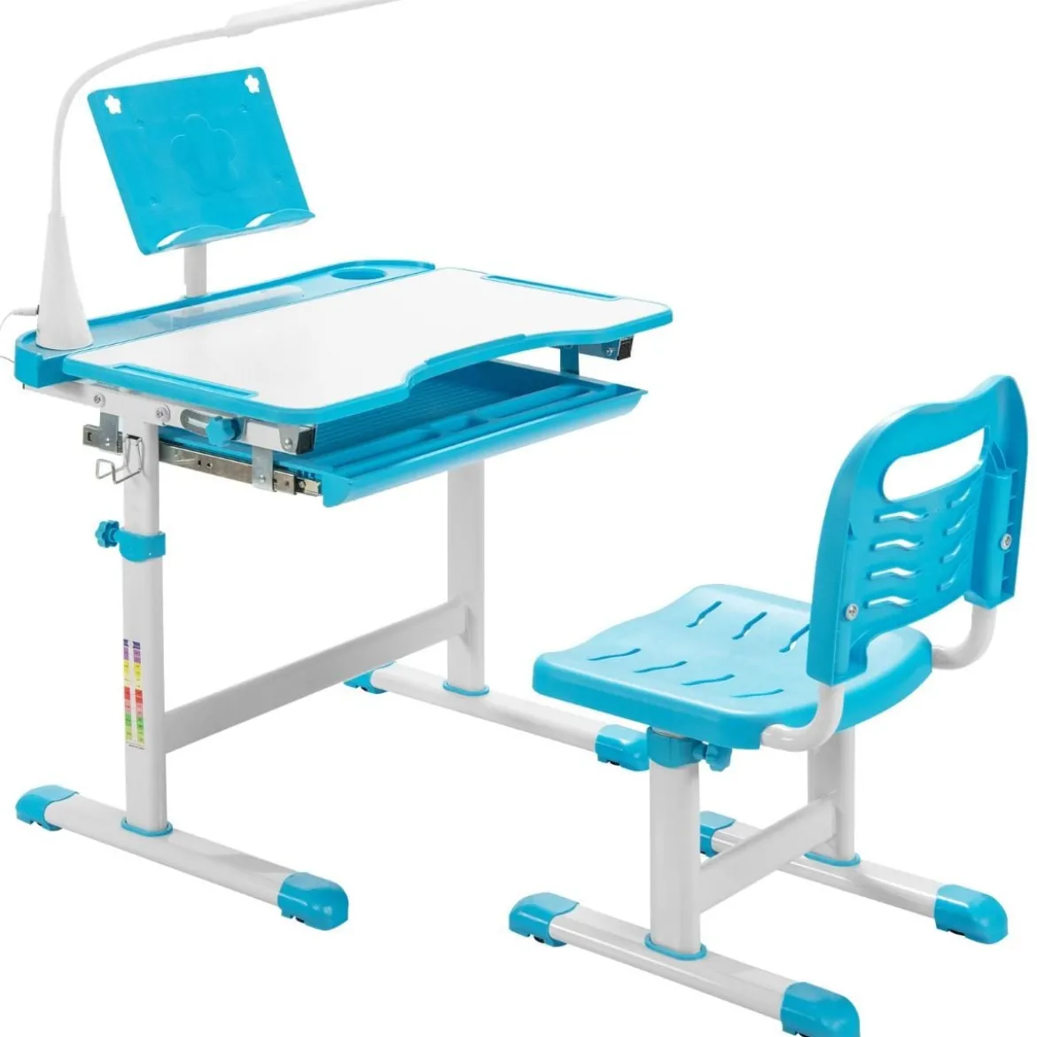 Kindertisch Kinderschreibtisch Set mit Bücherständer & LED-Licht für Jungs & Mädchen Blau