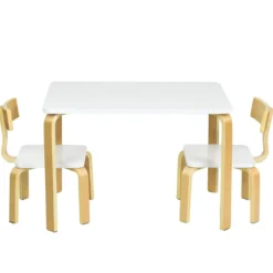 Kindertisch mit 2 Stühlen aus Holz 3tlg. Kindersitzgruppe Sitzgruppe für Kinder Weiß