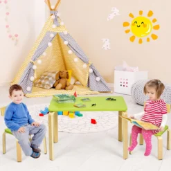 Kindertisch mit 2 Stühlen aus Holz 3tlg. Kindersitzgruppe Sitzgruppe für Kinder Grün