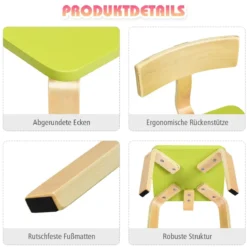Kindertisch mit 2 Stühlen aus Holz 3tlg. Kindersitzgruppe Sitzgruppe für Kinder Grün