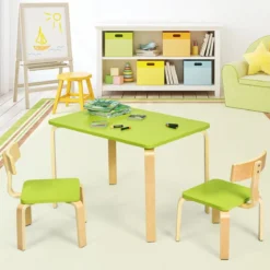 Kindertisch mit 2 Stühlen aus Holz 3tlg. Kindersitzgruppe Sitzgruppe für Kinder Grün