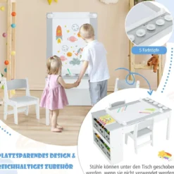 Kindertisch mit 2 Stühlen 3 in 1 Aktivitätstisch & Staffelei aus Holz mit Anhebbarer Tischplatte