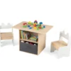Kindertisch mit 2 Stühlen in Krokodilform 3 TLG. Kindersitzgruppe mit Stauraum & Stoffschublade Weiß+Natur