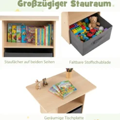 Kindertisch mit 2 Stühlen in Krokodilform 3 TLG. Kindersitzgruppe mit Stauraum & Stoffschublade Weiß+Natur