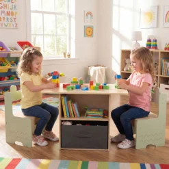 Kindertisch mit 2 Stühlen in Krokodilform 3 TLG. Kindersitzgruppe mit Stauraum & Stoffschublade