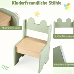 Kindertisch mit 2 Stühlen in Krokodilform 3 TLG. Kindersitzgruppe mit Stauraum & Stoffschublade