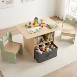 Kindertisch mit 2 Stühlen in Krokodilform 3 TLG. Kindersitzgruppe mit Stauraum & Stoffschublade