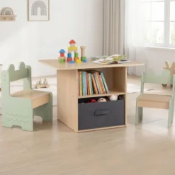 Kindertisch mit 2 Stühlen in Krokodilform 3 TLG. Kindersitzgruppe mit Stauraum & Stoffschublade