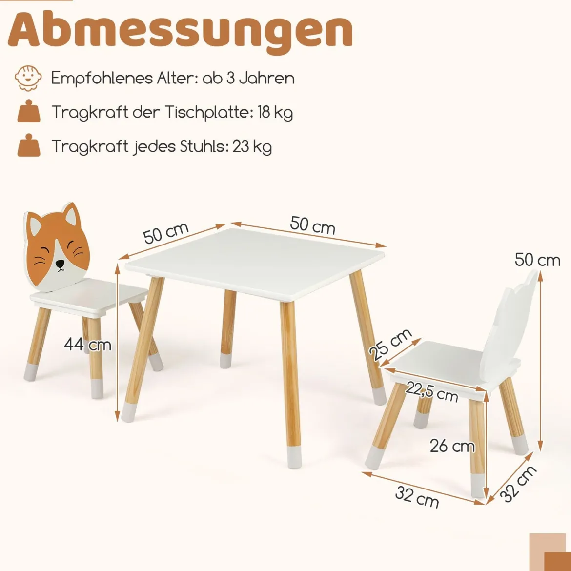Kindertisch mit 2 Stühlen Kinderschreibtisch und Stuhl Set mit Holzbeinen Kindersitzgruppe Weiß