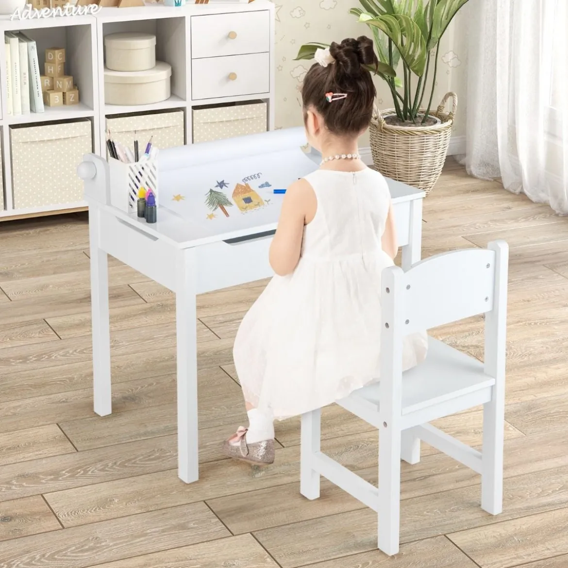 Kindertisch mit Stuhl Sensorisches Tischset für Kinder Weiß