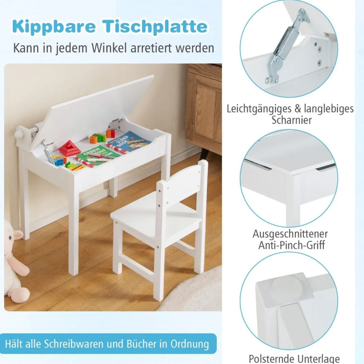 Kindertisch mit Stuhl Sensorisches Tischset für Kinder Weiß